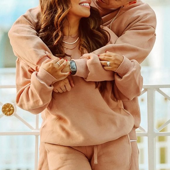 NEW Miss Lola Unisex XXL Cozy Feel Oversize Fleece Sweatshirt Pullover Tan Latte - Picture 2 of 13